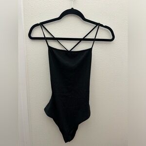 Black Cross Back Open Back Bodysuit
